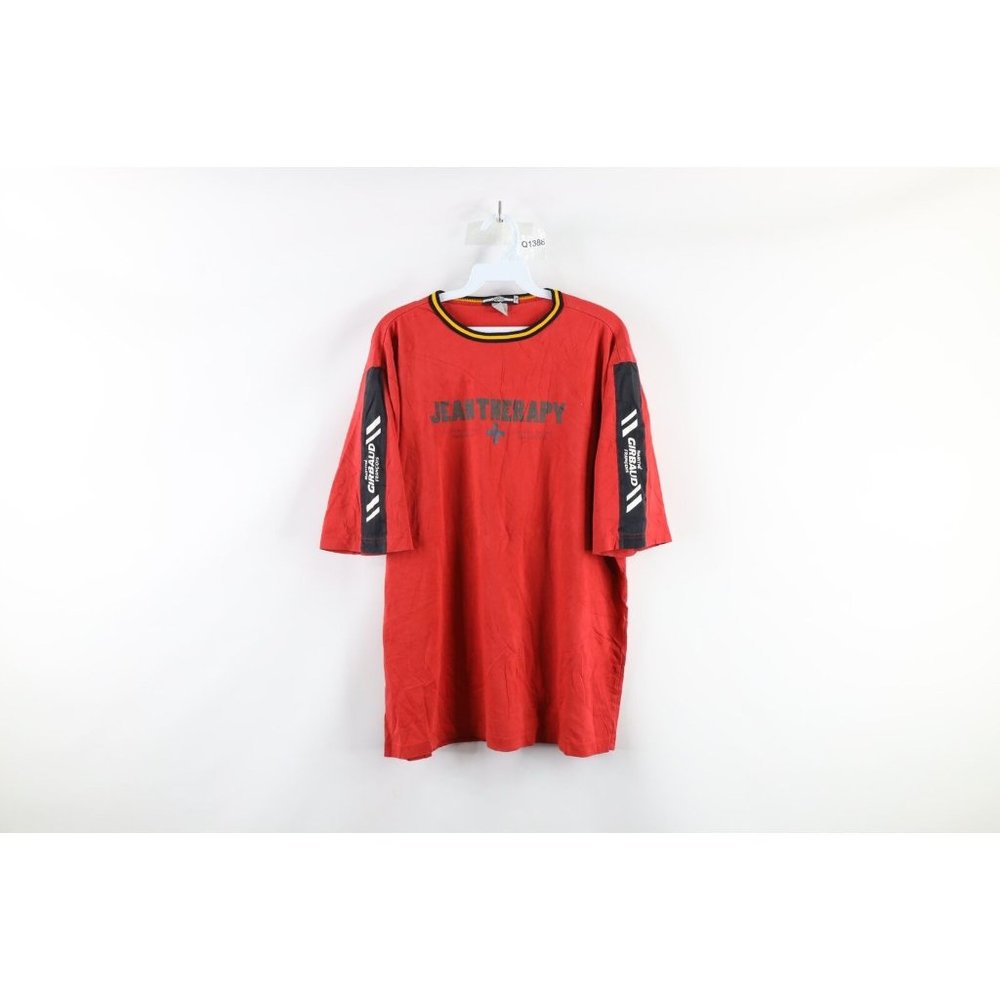 Vintage 90s Marithe Francois Girbaud Mens Large Faded Spell Out T-Shirt Red